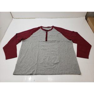 Hodo Sports Mens Shirt Pullover Henley Long Sleeve 1/4 Button Red/Grey Size XXL
